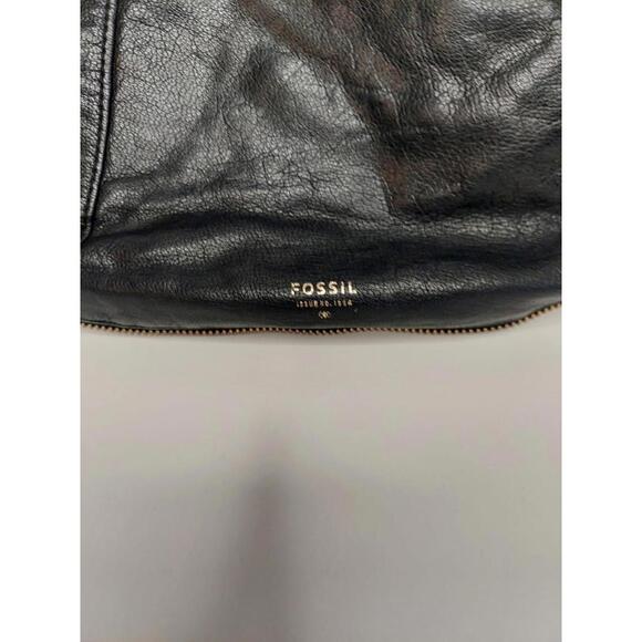 Fossil Purse Black Genuine Leather Tote Hobo Style Unzips To White Bottom - Picture 5 of 9